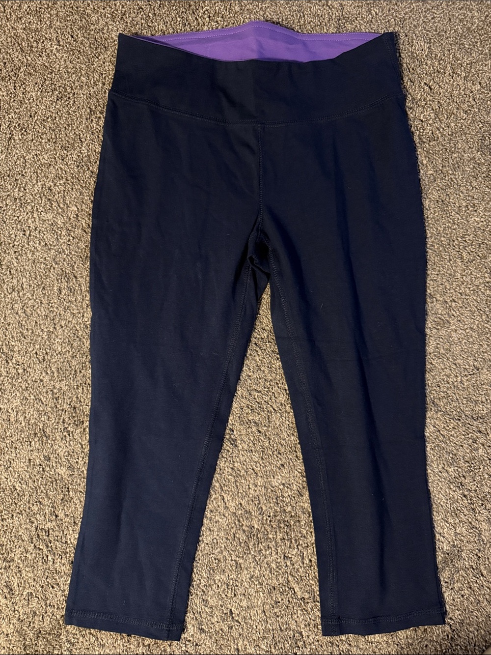 Black Cropped Leggings with Purple Waistband